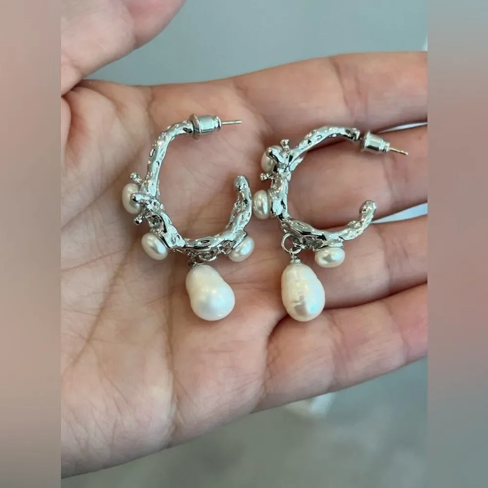 Lunar Branch Pearl Hoops